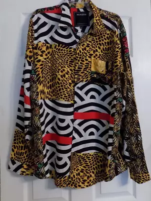 NEW Men's Reason All Over Print Leopard Floral Stripe Long Sleeve Shirt Size XXL • $18.99