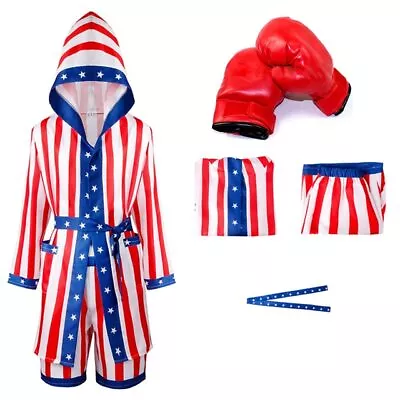 Rocky Balboa Apollo Movie Boxing American Flag Cosplay Robe Shorts Costume • $30.35