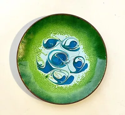 Vintage Mid Century Enamel Over Copper Abstract Swirl Small Trinket Dish Bowl • $17.61