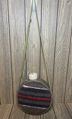 Vintage Wool Striped Metal Canteen Made In Japan Camping & Hiking Excellent Cond • $11.99