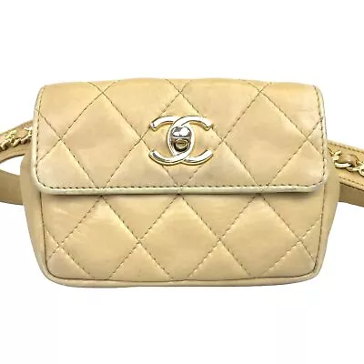 CHANEL Bag Waist Bag Body Bag Matelasse Beige Leather 277340 Authentic • £94.50