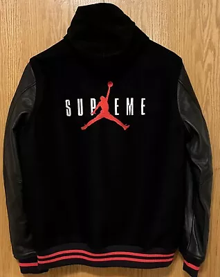 Supreme Jordan Varsity Leather Hooded Jacket 799703-010 New With Receipt Size XL • $1699.99