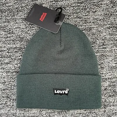Levi’s Embroidered Slouchy Beanie Hat Unisex Green Batwing New • £22.99