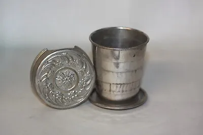 Vintage Antique Collapsible Folding Pocket Size Metal Cup Floral Detail • $19.95