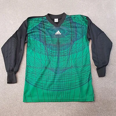 Adidas Football Shirt Small Green Goalkeeper Template Padded Y2K 2004 Crazy • £24.99