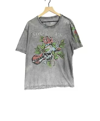 Vintage La Vida Imita Skulls Grunge T-shirt Adult Large Gray Ed Hardy Mens Y2K  • $10