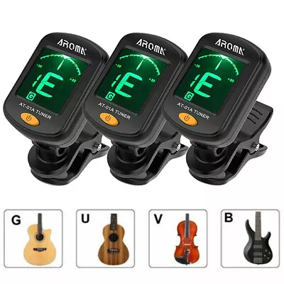 1/2/3pack AROMA Guitar Tuner LCD Display Clip On Chromatic Bass Ukulele Violin • £6.59