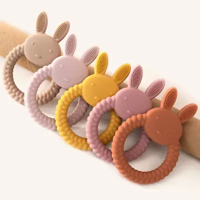 Chew Baby Kids Sensory Soft Silicone Teething Ring Bunny Shape  Teether • £5.99