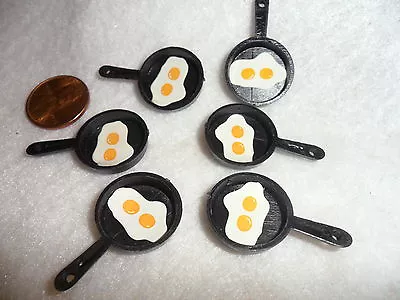 Vintage Plastic Miniature Fry Pans With Eggs Set Of 6 • $4.99