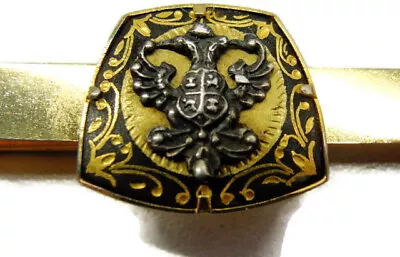 Black Enamel Embossed Knight Armor 925 Crest Square Gold Tone Vintage Tie Bar • $39.98