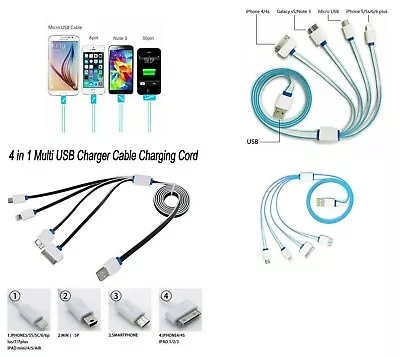 4 In 1 Multi Function Universal USB Stretchy Retractable Charger Cable Grey • £3.95