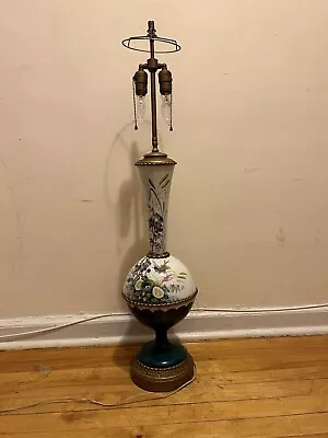 Vintage 39  Handmade Porcelain Vase Table Lamp Bird Nest Green 2 Light Large • $31.50