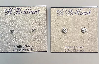2-Pair B.BRILLIANT Sterling Silver Round Solitaire CZ Stud Earrings NWT Carded • $34.45