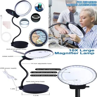 Magnifying Glass With Light Stand 10X 20X Magnifying Desk Lamp With Brigtness • $37.04