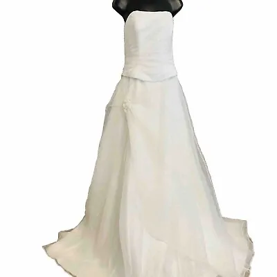 Maggie Sottero Wedding Dress 12/8 Strapless Bridal Gown White Princess Ruched • $99