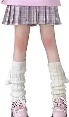  Women Cute Knitted Leg Warmers Girls 80s Free Size I Short White Hairball • $18.21