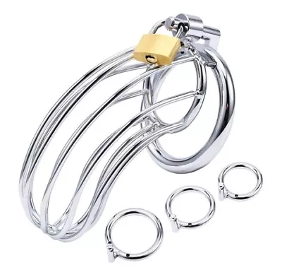 Stainless Steel Male Chastity Cage Device Restraint Spiked-ring With Metal Lock • £14.99