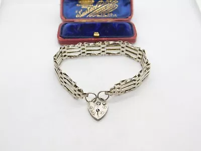 Sterling Silver Gate Link Charm Bracelet Heart Lock Clasp 1979 London Vintage • $34.81