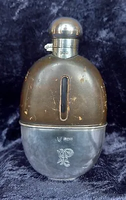 Edwardian Hipflask Silver & Glass Sheffield C1902 • £225