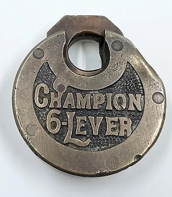 Antique Brass Champion 6-Lever Push Key Pancake Pad Lock Miller No Key • $34.99