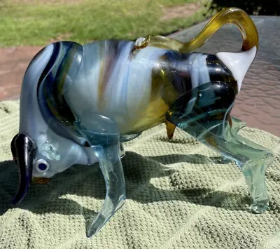 Vintage Murano Style Heavy Art Glass Standing Charging Toro Bull 7  X 9.5  X 4  • $24.99