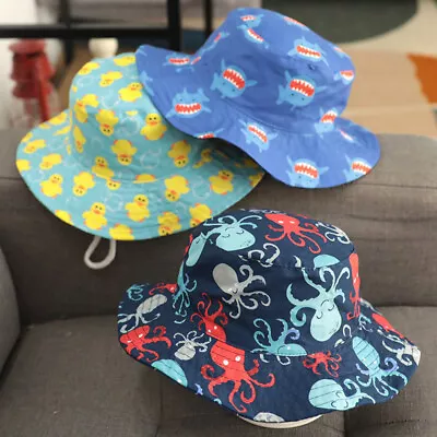 Baby Toddler Girls Sun Hat Bucket Hats Kids Summer Anti-UV Beach Cap Chin Strap • £3.99