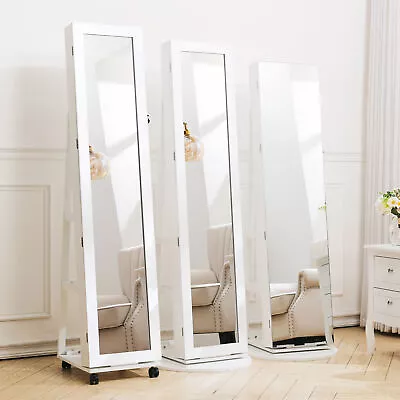 360° Swivel Full-Length Standing Mirror Jewelry Make-up Storage Cabinet Shelf • £31.94