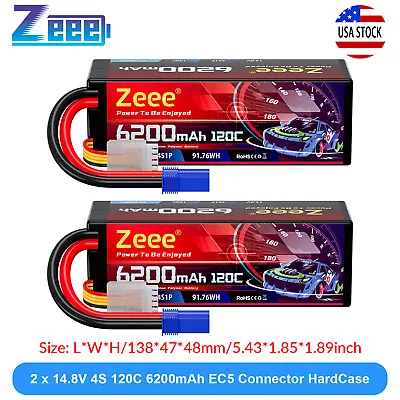 2x Zeee 4S 6200mAh Lipo Battery 14.8V 120C EC5 HardCase For RC Car Truck Buggy • $88.19