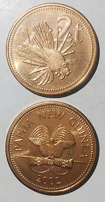 Papua New Guinea 2 Toea 2002 Lion Fish Ornate Butterfly Cod 22mm Bronze Coin UNC • $0.99