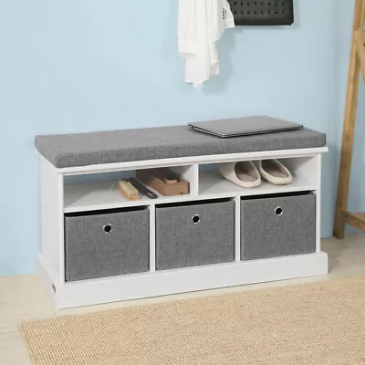 SoBuy® Hallway 3 Baskets Shoe Storage Bench Seat Stool With Cushion FSR67-HGUK • £74.95