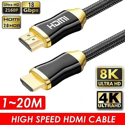 HDMI Cable 20M 15M 10M 8M 5M 3M 2M 1M 8K 4K Ultra HD Cord For HD TV BOX PS5 • $24.99