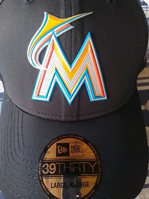 Miami Marlins Batting Practice 39thirty Black Metallic Sunset Silver Hat L/xl • $21.21