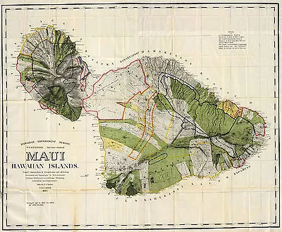 1906 Vintage Maui Map Print Wall Art Hawaiian Island History Poster Decor Repro • $37.95