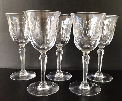 Vintage Tiffin Glass Chardonnay Wine Glasses 6 1/8” Cut Crystal Set Of 5 • $70