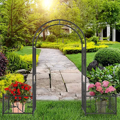 Metal Garden Arbors With Planter Boxes Black Garden Arches For Outdoor Backyard • $75.99