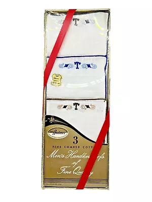 Vintage Andrews Men's Handkerchiefs - Box Of 3 - Monogram T Fine Quality NIB • $15