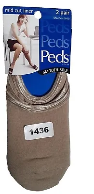 Peds Nude Smooth Sole 2 Pairs No Show Mid Cut Liner Socks Shoe Size 5-10 Stretch • $12