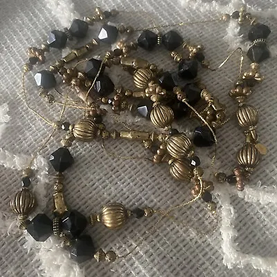 DABBY REID Extra Long Single Strand Brass & Faceted Black Bead Necklace 90” • $35