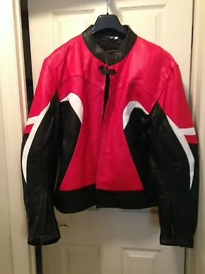 Mens New Leather Motorcycle Jacket Size 50 - Red Black White - Heavy Leather • $95