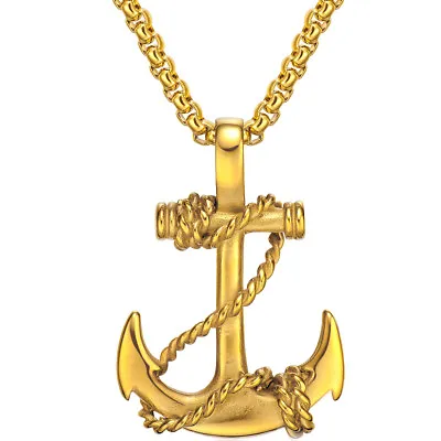Men's Stainless Steel Rope Anchor Sailor Pendant Necklace • $15.65