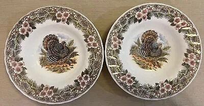 Myott Churchill Thanksgiving Turkey Rimmed Soup Bowls Lot Of 2 • $34.99