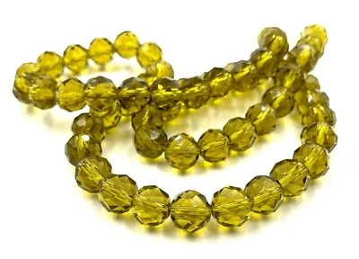 50pcs Vintage Czech Olive Green Glass Machine Cut Faceted 8mm. Round Beads T432 • $4.49