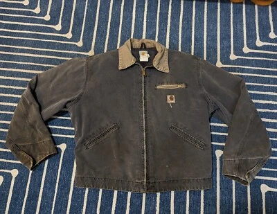 $249.99 • Buy Vintage Carhartt Detroit Jacket J97 PTL Grey Blue Blanket Lined USA Large 