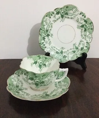 Antique Mayer & Sherratt Cup Saucer & Side Plate Trio Longton Green & White Rare • £10.50