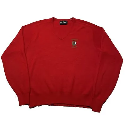 Vintage 80s Knit Sweater Mens Medium Red Pullover V-Neck Native American Art 90s • $24.99