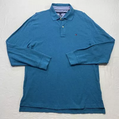 Tommy Hilfiger Golf Polo Shirt Mens Large Blue Long Sleeve Active • $18.88