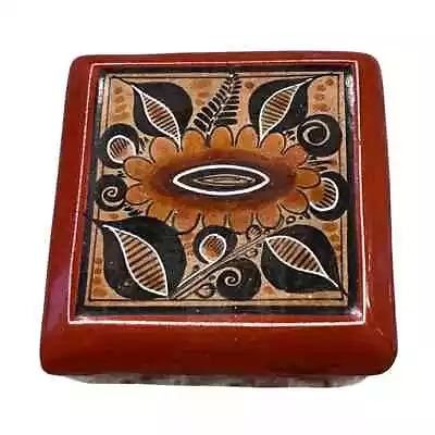 Vintage Tonala Sunflower Mexican Pottery Decorative Box Artist A.M. Suarez • $32