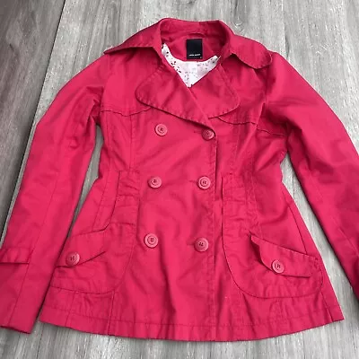 Vero Moda Peacoat Jacket Womens Medium Double Breasted Red Flower Print Lining • $12.99