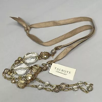 £28.17 • Buy Talbots Station Necklace Champagne Crystal Bead Ribbon Tie Chain Facet Cut 36 