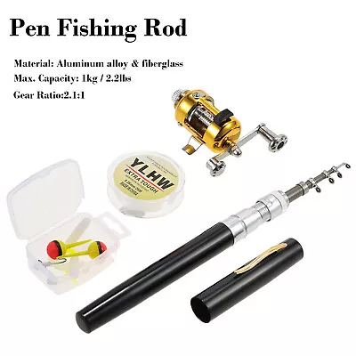 Mini Telescopic Fishing Rod Reel Combo Set Portable Pocket Pen-sized Fishing Rod • $12.68